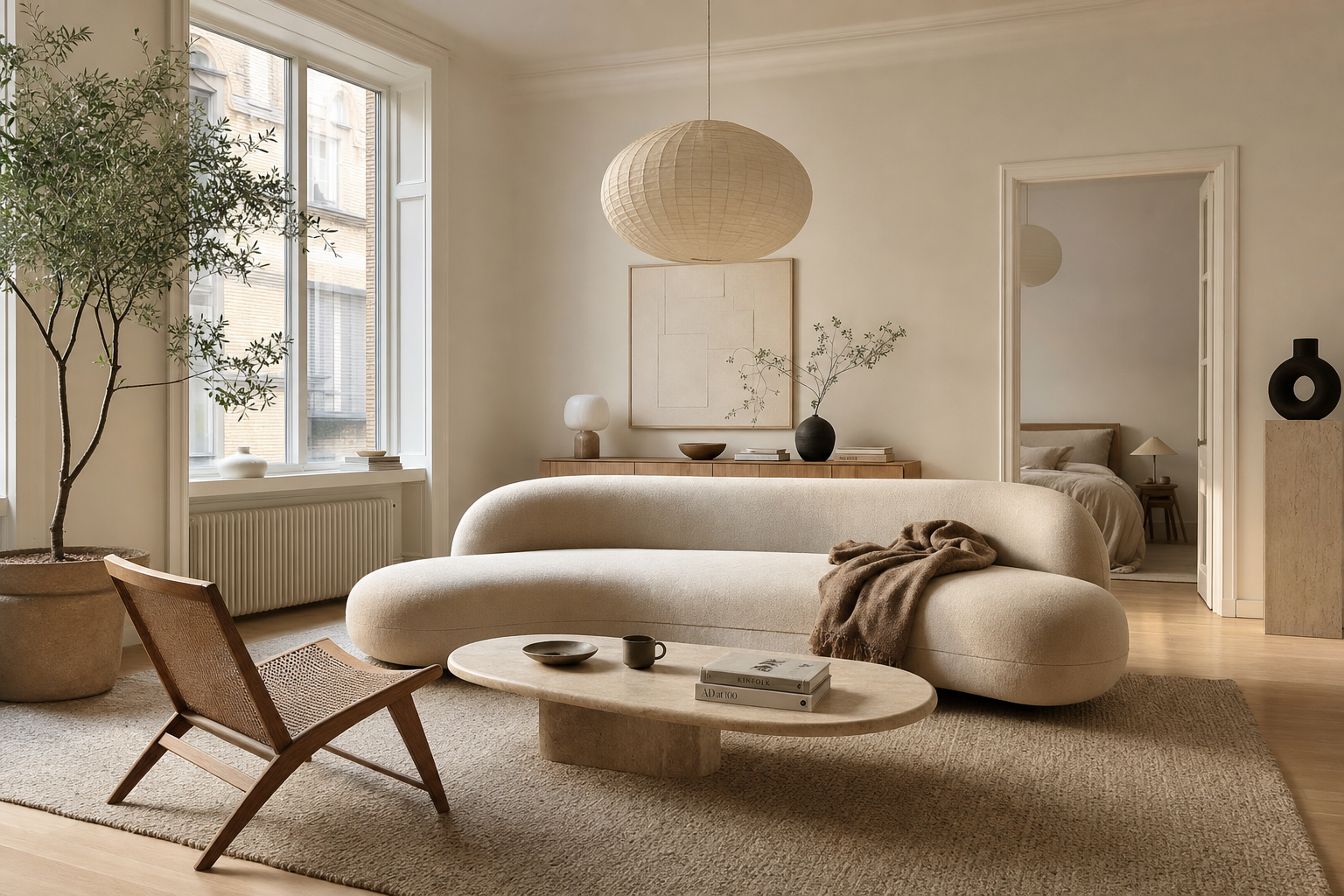 Banken met organische vormen in modern interieur