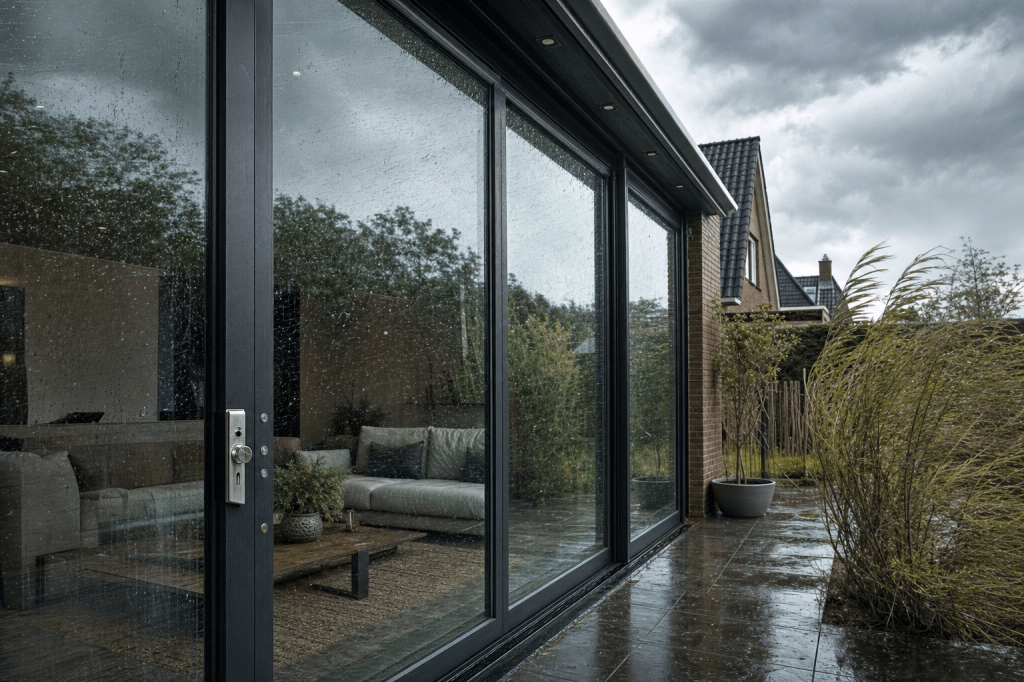 Hoe veilig zijn glazen schuifwanden tegen inbraak en stormschade, en welke extra beveiligingsopties (slot, gelaagd glas) zijn aan te&nbsp;raden?